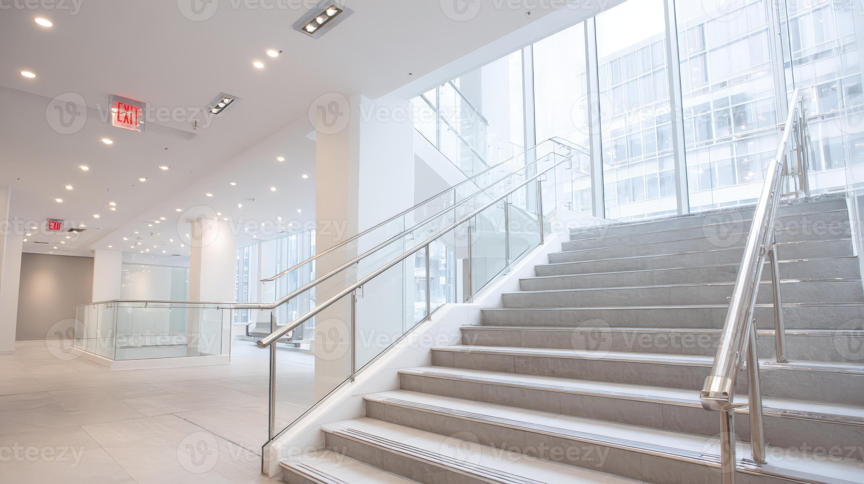 Gepflegtes, sauberes Treppenhaus in einem modernen Bürogebäude nach professioneller Reinigung