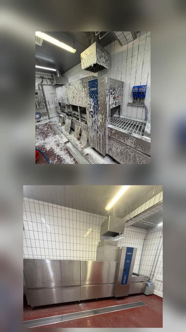 Originalvergleich einer eingeschäumten industriellen Anlage und der abgespülten Außenflächen