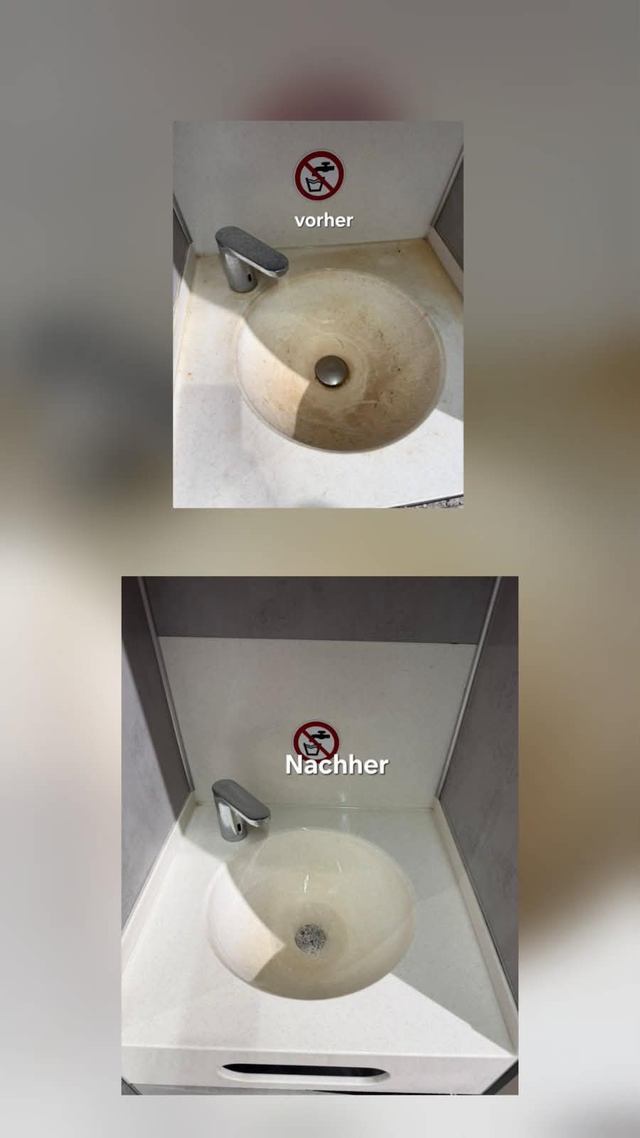 Originale Vorher-Nachher-Kollage eines Waschbeckens und seiner Ablage